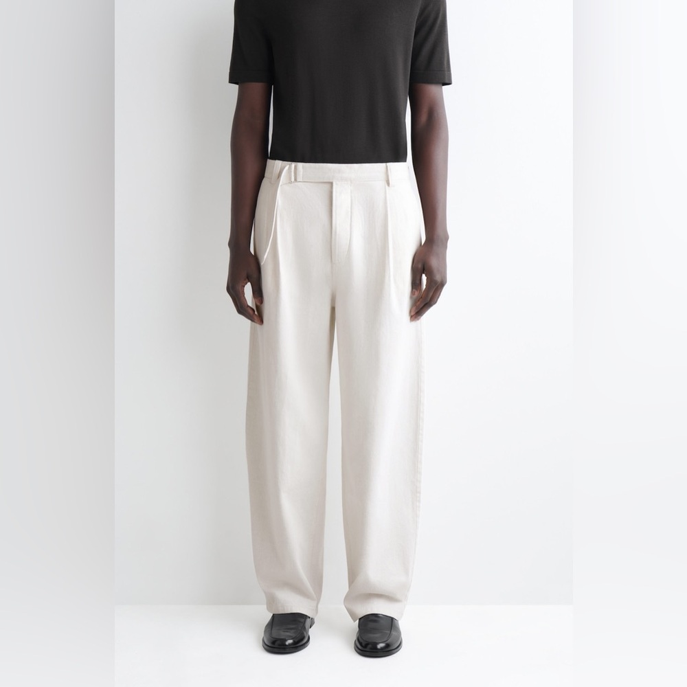 NWT COS Belted Denim Relaxed-Fit Barrel-Leg Pants in Off White